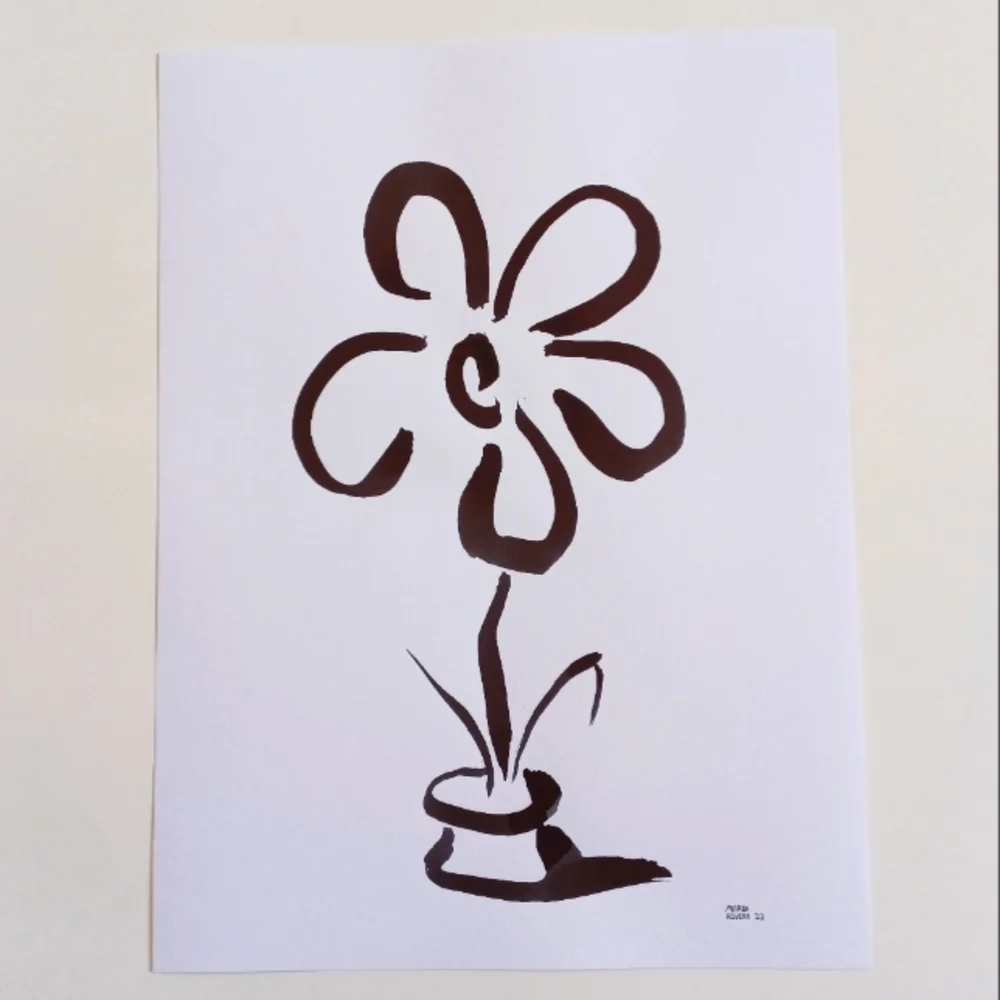 ORIGINAL ART Bold Flower Pot by Maria Rivera. 9x12